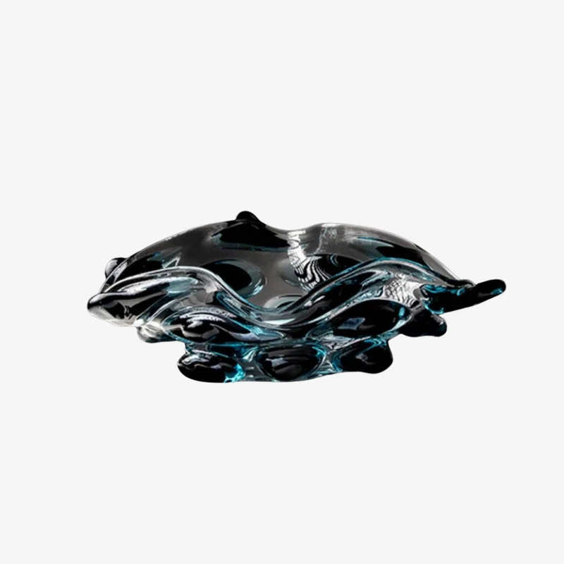 Glass Design Arte Murano Quattro Organic Murano Glass Countertop Vessel Washbasin Clear with Blue-Black Beads without Tap Hole & Overflow 650 x 420 x 210 mm