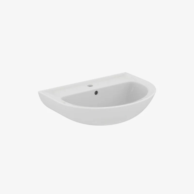 Ideal Standard Ecco Vitreous China Wall-Hung Glossy White Washbasin with 1 Tap Hole & Overflow 650 x 480 mm