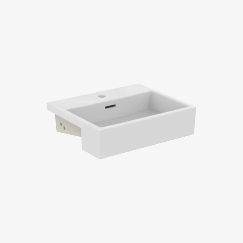 Ideal Standard Extra Square Fine Fireclay Ceramic Semi-Countertop Glossy White Washbasin with 1 Centre Tap Hole & Overflow 420 x 500 x 145 mm