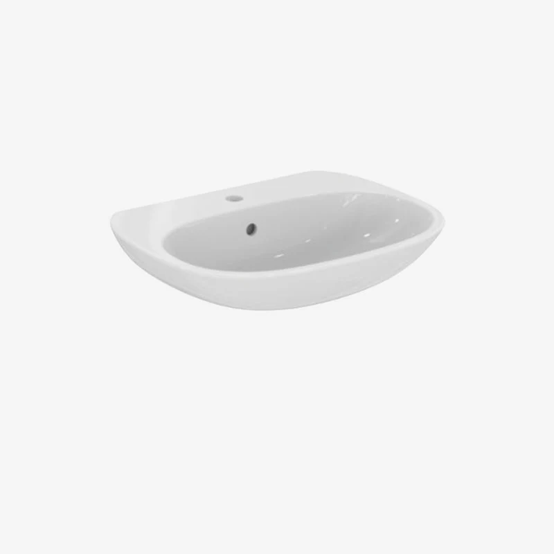 Ideal Standard Tesi Round Vitreous China Wall-Mounted Glossy White Washbasin with 1 Tap Hole & Overflow 475 x 600 x 165 mm