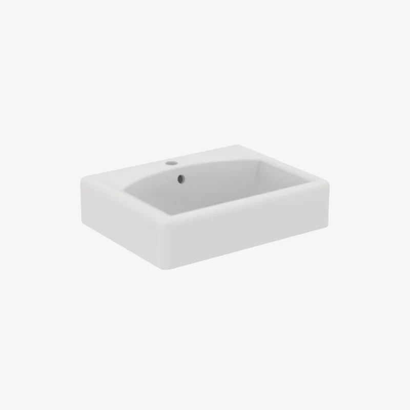 Ideal Standard Plan Rectangular Vitreous China Above-Counter Glossy White Vessel Basin with 1 Tap Hole & Overflow 440 x 560 x 180 mm