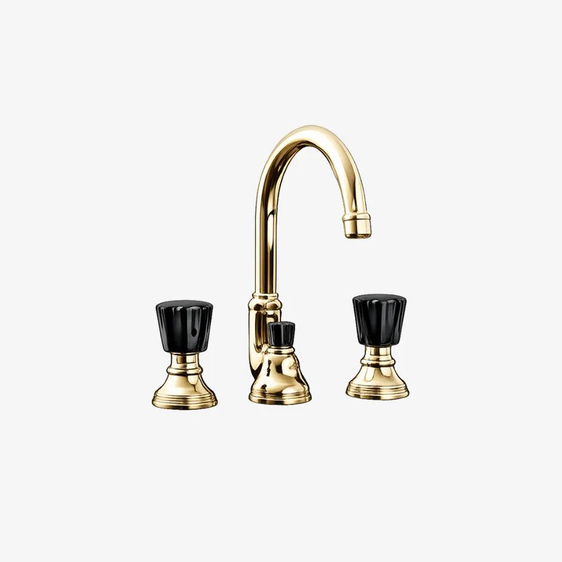 Devon&Devon Black Morris Brass 3-Hole Deck-Mounted Washbasin Mixer with Pop-Up Waste 170 x 60 mm