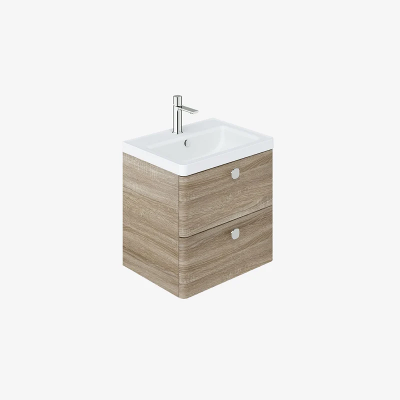 VADO Cameo Natural Oak Wall-Hung Vanity Unit with 2 Soft-Close Drawers 420 x 595 x 550 mm