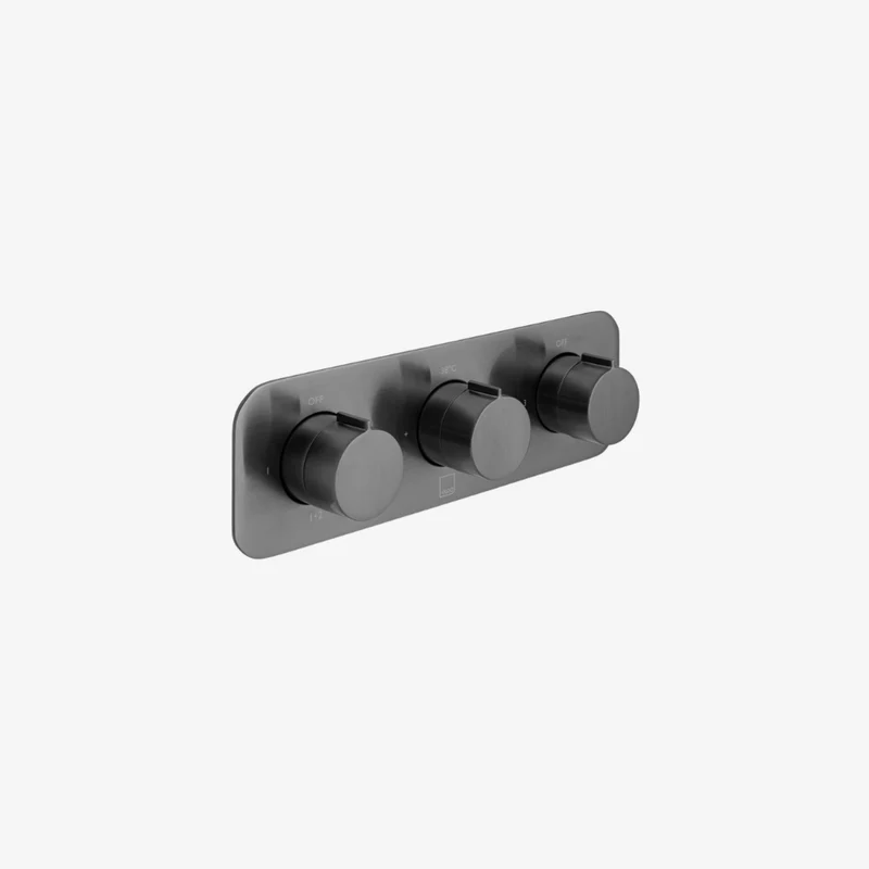 VADO Tablet Altitude Brushed Black Brass Wall Mounted 3-Outlet Thermostatic Shower Valve with All-Flow Function 125.5 x 250 x 80 mm