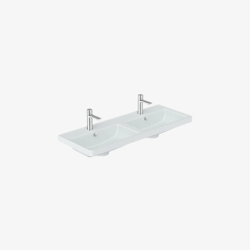VADO Cameo Arctic White Mineral Cast Double Bowl Inset Vanity Basin 454 x 1197 x 134 mm