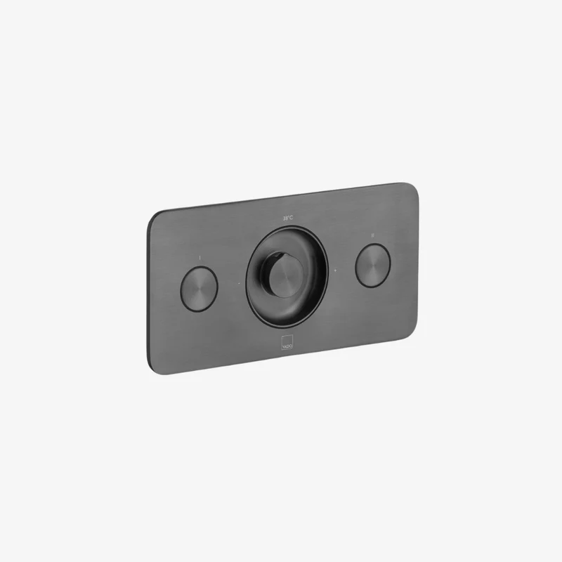 VADO Zone Brushed Black Wall Mounted Horizontal Push Button 2-Outlet Concealed Thermostatic Shower Valve 117 x 248 x 121 mm