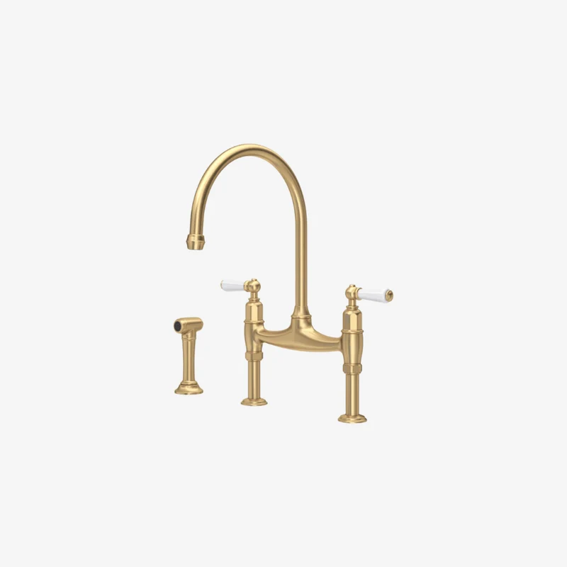 Perrin & Rowe Ionian Low-Lead Brass Deck-Mounted Kitchen Bridge Tap & Rinse Satin Brass 225 x 345 x 415 mm
