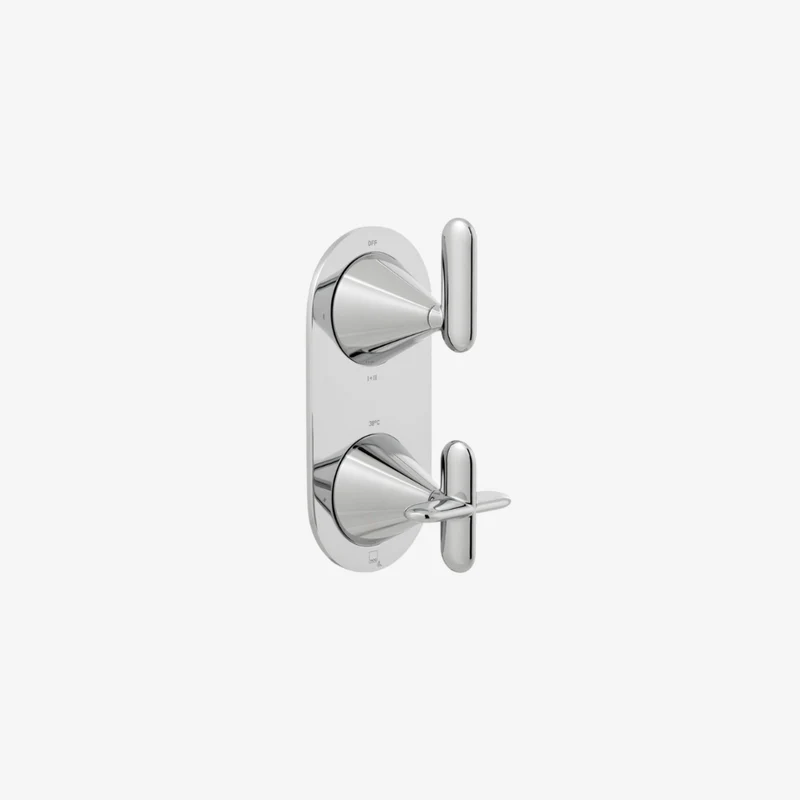 VADO Arrondi Chrome Brass 2-Outlet 2-Handle Concealed Thermostatic Shower Valve 143 x 74 x 154 mm
