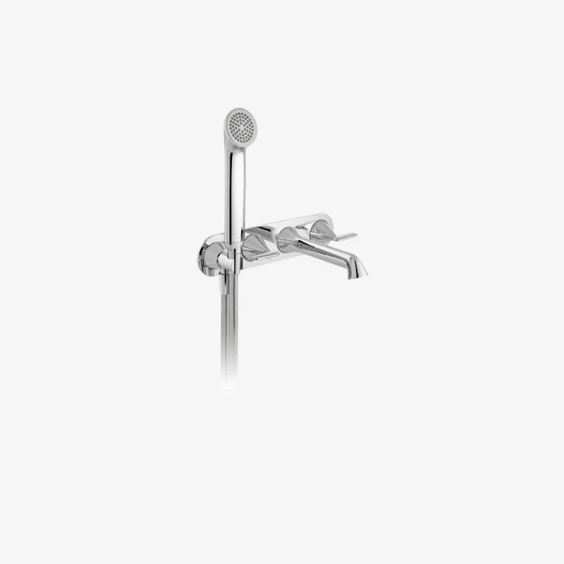 VADO Arrondi Chrome-Finish Brass 4-Hole Wall Mounted Thermostatic Bath Shower Mixer with Integrated Outlet & Handset 314 x 236 mm