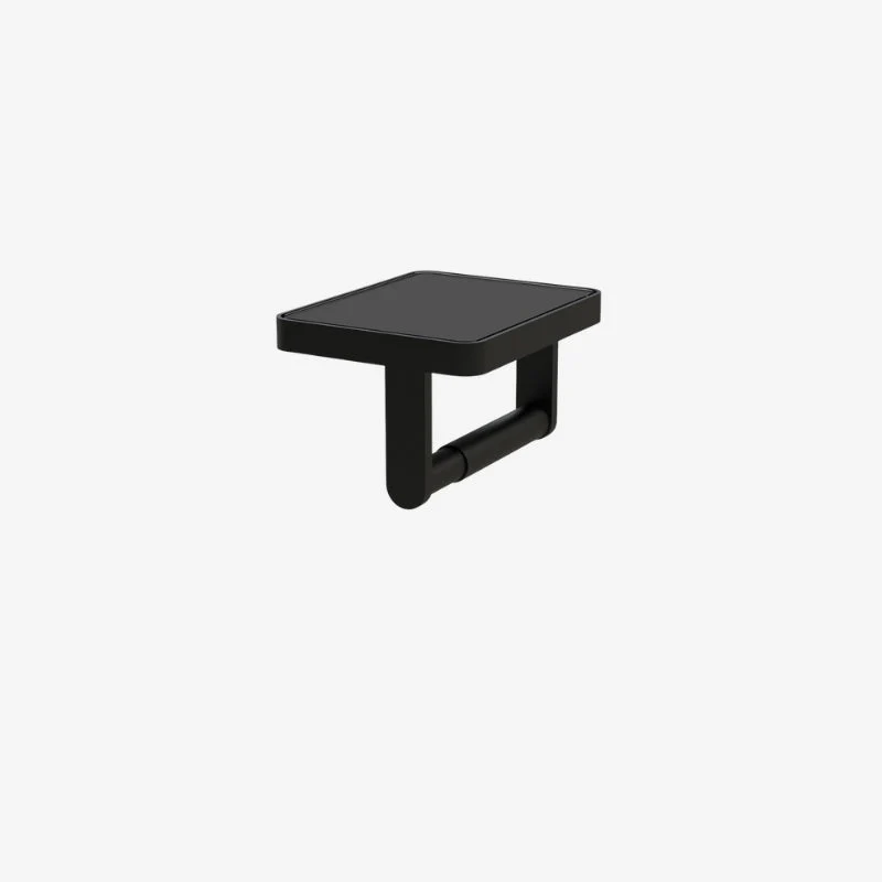VADO Muse Brass Square Wall Mounted Paper Holder with Black Glass Shelf