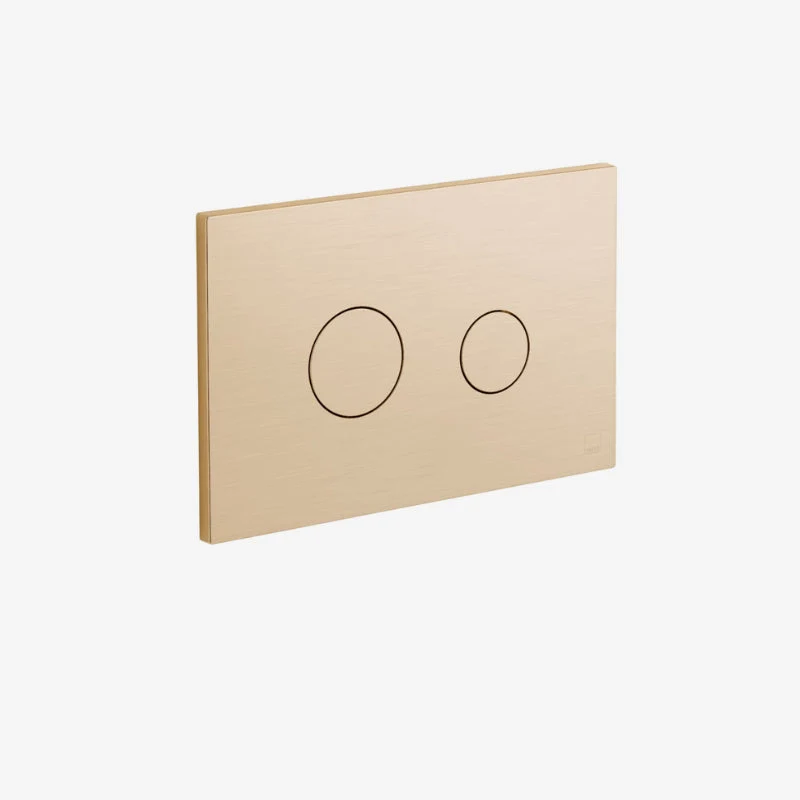 VADO Rectangular Wall-Mounted Brushed Gold Dual Flush Pneumatic Flush Plate with Round Buttons 79 x 245 x 160 mm