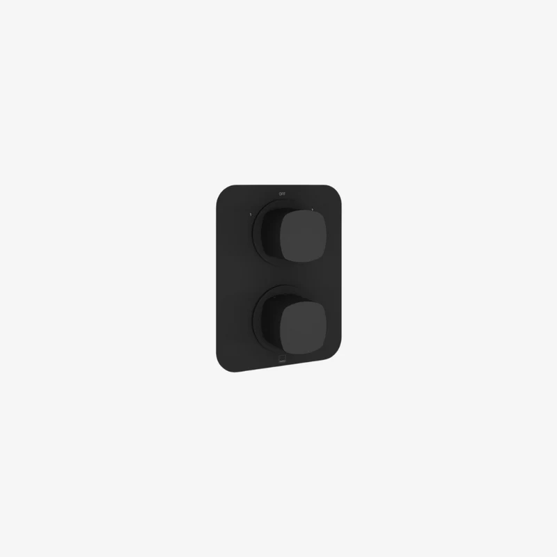 VADO Cameo Matt Black Brass Square Wall Mounted 2-Outlet 2-Handle Concealed Thermostatic Shower Valve 45 x 130 x 170 mm