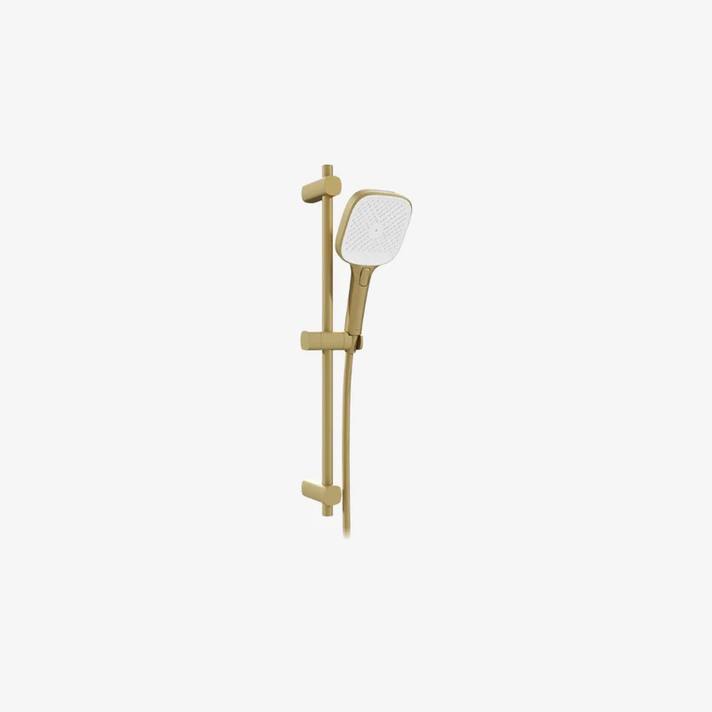 VADO Cameo Satin Brass Wall Mounted Square 4-Function Slide Rail Shower Kit with 600 mm Rail & 150 cm Hose