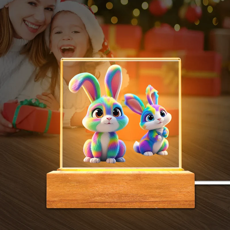 Massivt Träbas Akryl Nattlampa Barn Kreativ Gåva USB Bordslampa | Veska