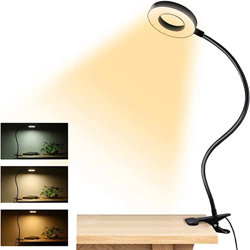 Clip-on Light - Lampa för läsning med 48 LED-lampor, 3 färglägen och 10 ljusstyrkenivåer, ögonskydd och flexibel gås-nacke | Veska