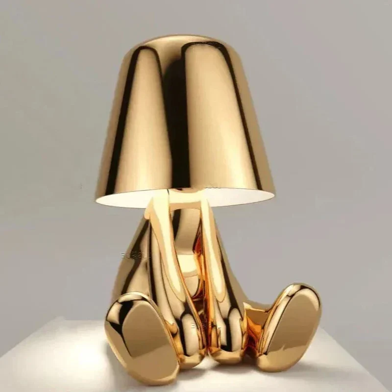 Golden Man LED Thinking Table Lamp – Lekfull sängbordslampa för sovrum & dekoration | Veska