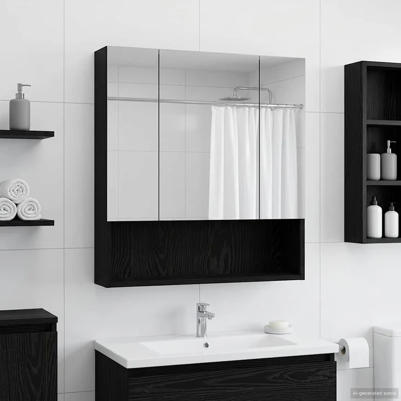 Badrumsspegelskåp Svart Ek 60 x 14.5 x 70 cm Konstruerat trä