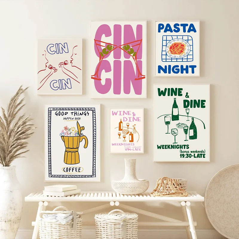 Cin Cheers Väggkonst – Estetisk Cocktail Affischtryck | Veska