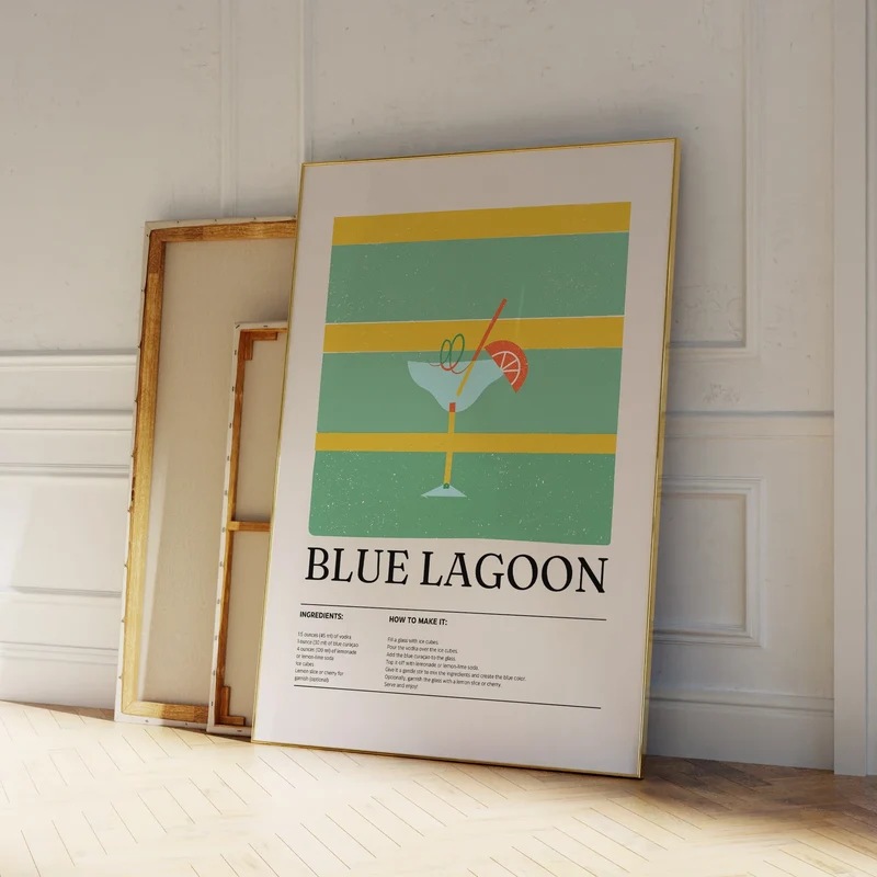 BlåLagoonCocktailVäggkonst – ModernMinimalistiskDryckDekor | Veska