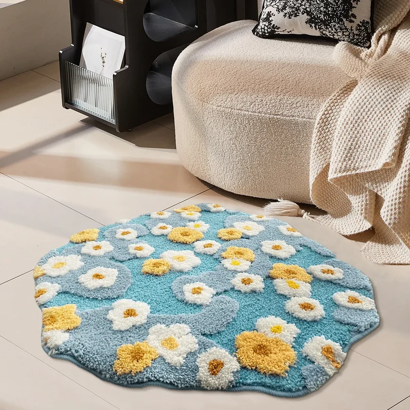 Moss Flower Plysch Rund Matta | Veska
