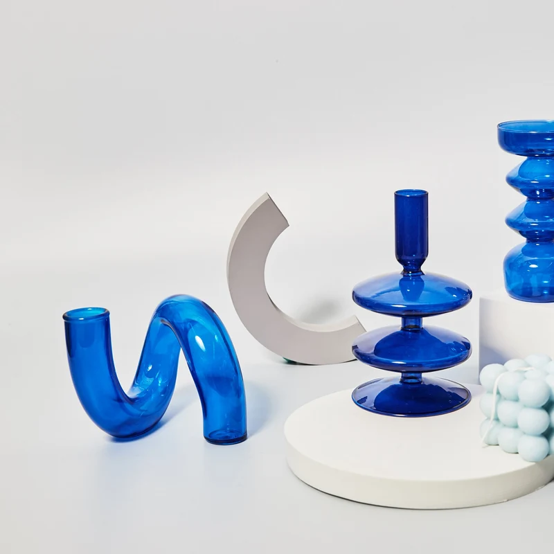 Modern Glass Candleholder-Blå | Veska