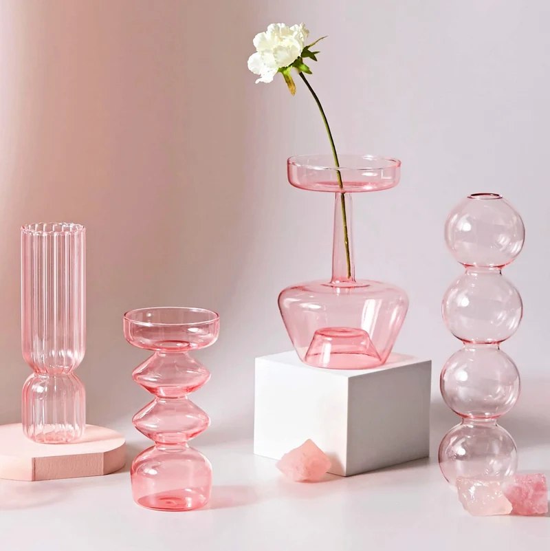 Modern Glass Candleholder-Baby Pink | Veska
