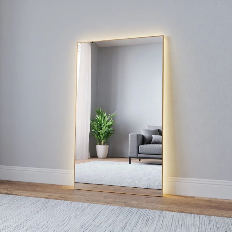 Aitta-peili LED-valoilla ja koivukehyksellä (80x135 cm)