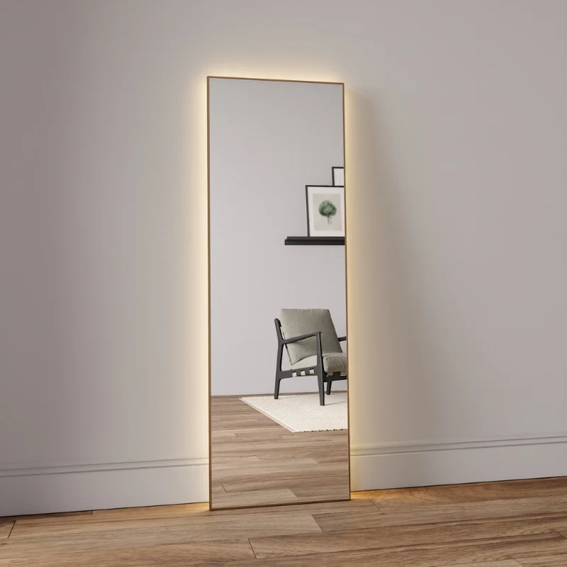Aitta-peili LED-valoilla ja leppäkehyksellä (50x150 cm)