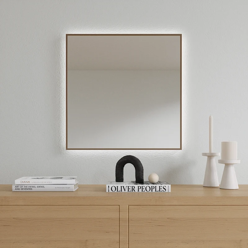 Aitta-peili LED-valoilla ja pronssikehyksellä (50x50 cm)