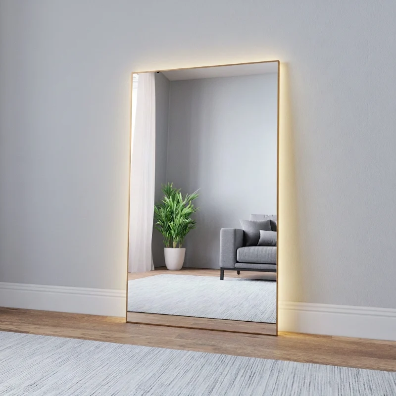 Aitta-peili LED-valoilla ja tammikehyksellä (80x135 cm)