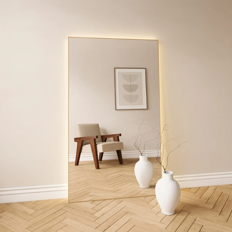 Aitta-peili LED-valoilla ja tammikehyksellä (100x170 cm)