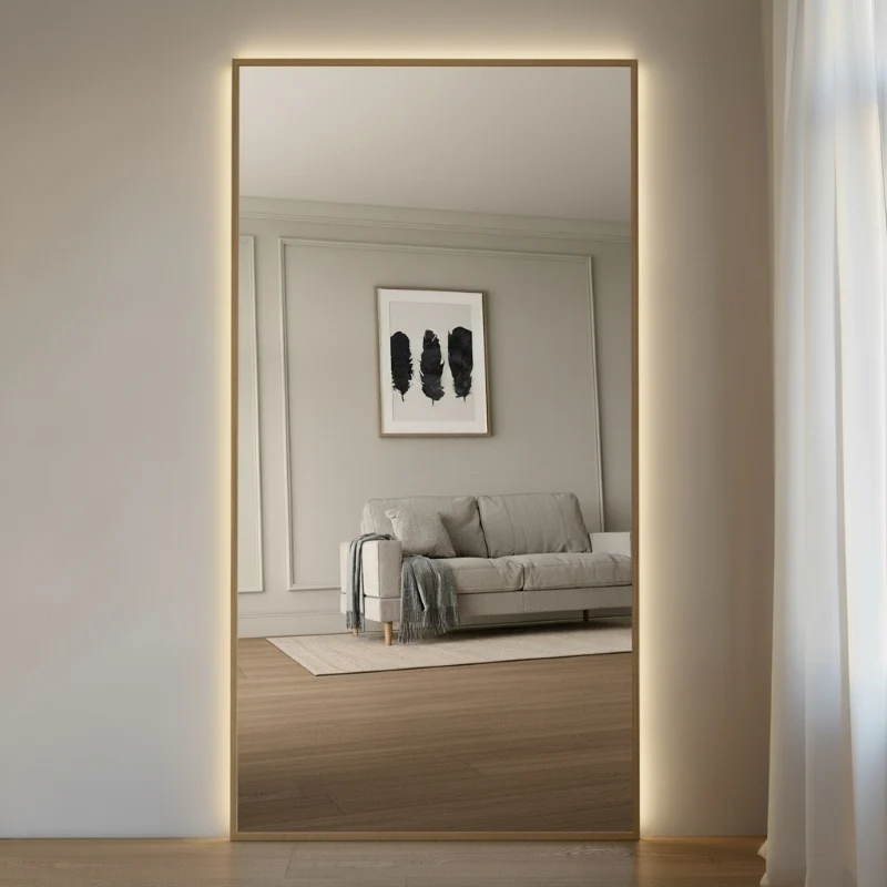 Aitta-peili LED-valoilla ja tammikehyksellä (130x220 cm)