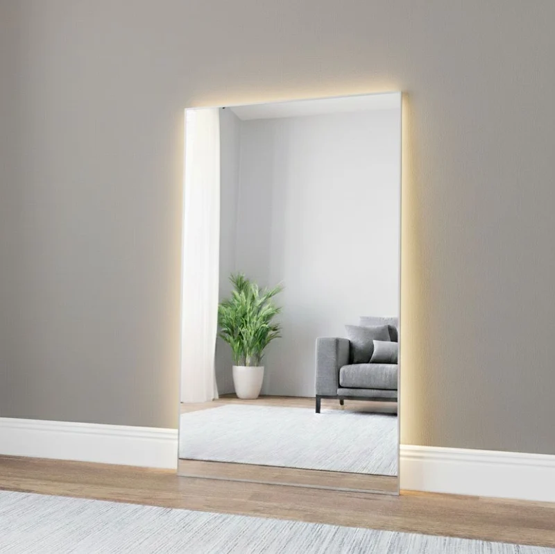 Aitta-peili LED-valoilla ja hopealla kehyksellä (80x135 cm)