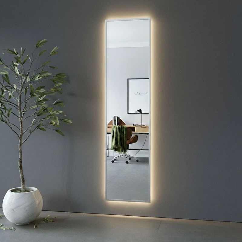 Aitta-peili LED-valoilla ja hopealla kehyksellä (50x200 cm)