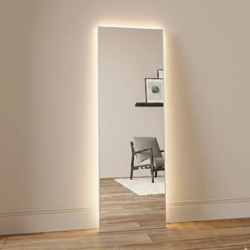 Aitta-peili LED-valoilla ja hopealla kehyksellä (50x150 cm)