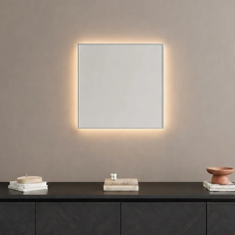 Aitta-peili LED-valoilla ja hopealla kehyksellä (50x50 cm)