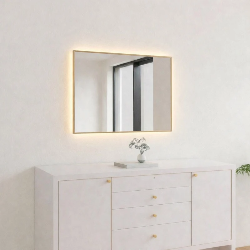 Aitta-peili LED-valoilla ja tammikehyksellä (50x60 cm)