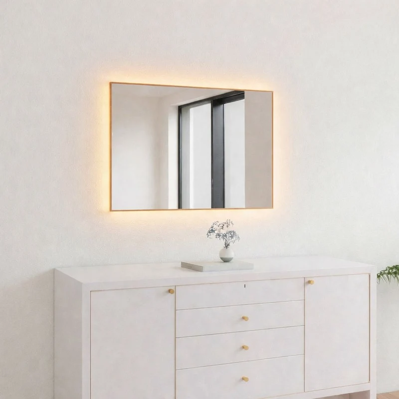 Aitta-peili LED-valoilla ja kuparikehyksellä (50x60 cm)