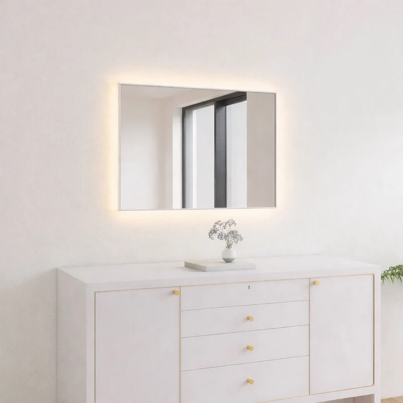 Aitta-peili LED-valoilla ja valkoisella kehyksellä (50x60 cm)