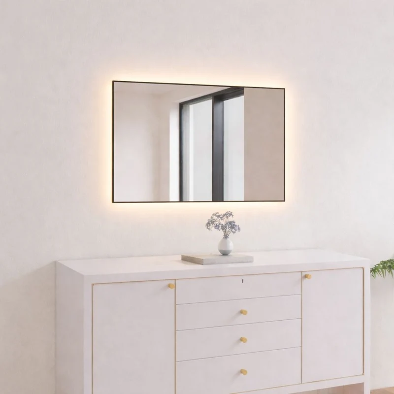 Aitta-peili LED-valoilla ja mustalla kehyksellä (50x60 cm)