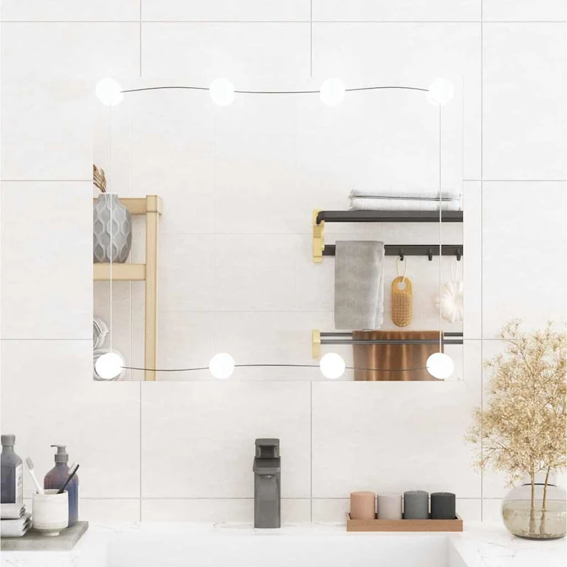 Väggspegel med LED-belysning 50x60 cm glas rektangulär