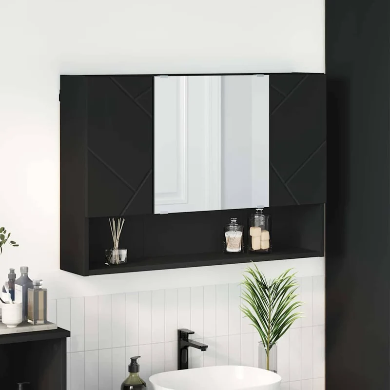 Spegelskåp Väggmonterad Svart 80 x 17 x 55 cm Konstruerat trä