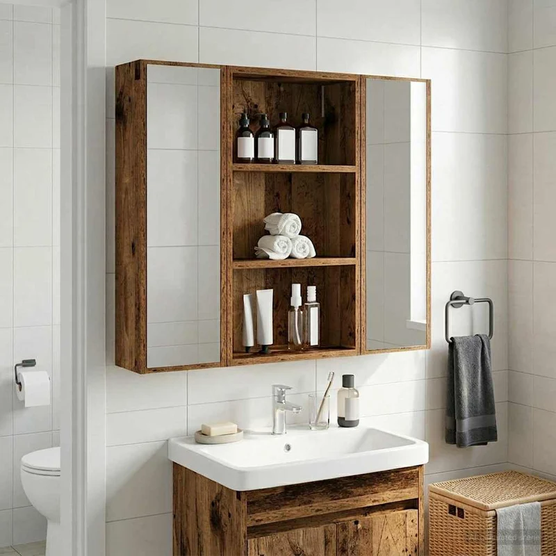 Badrumsväggskåp Gammalt trä 40 x 14 x 70 cm Konstruerat trä