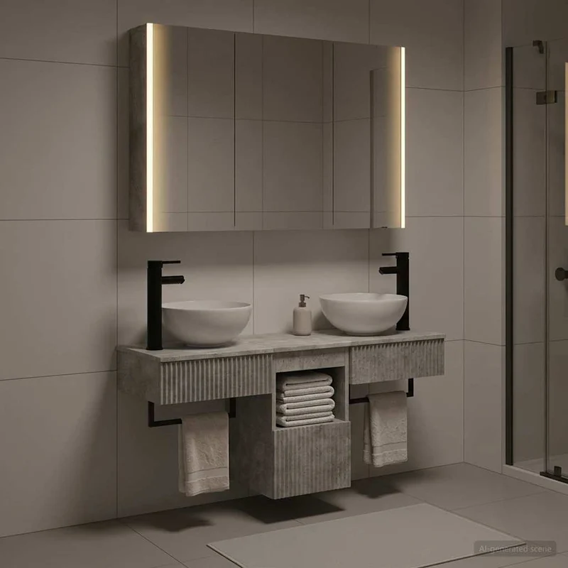 Badrumsskåpsset 4 st Betonggrå Konstruerat trä