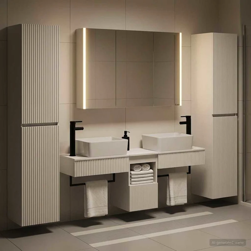 Badrumsmöbelset 6 st Vit Konstruerat trä och glas