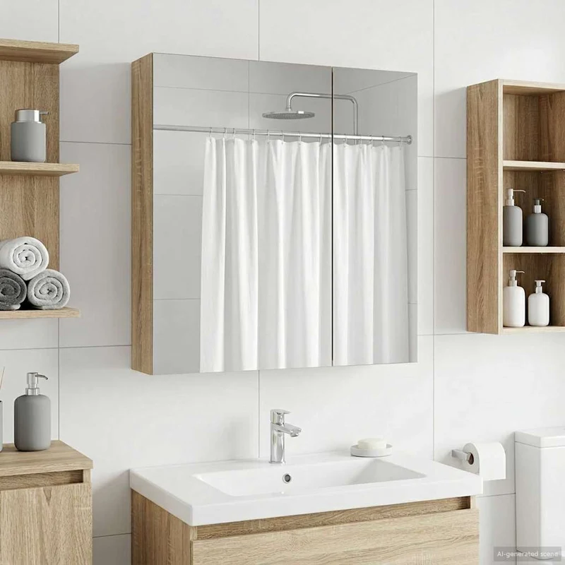 Badrumsspegelskåp Sonoma-ek 60 x 14,5 x 70 cm Konstruerat trä