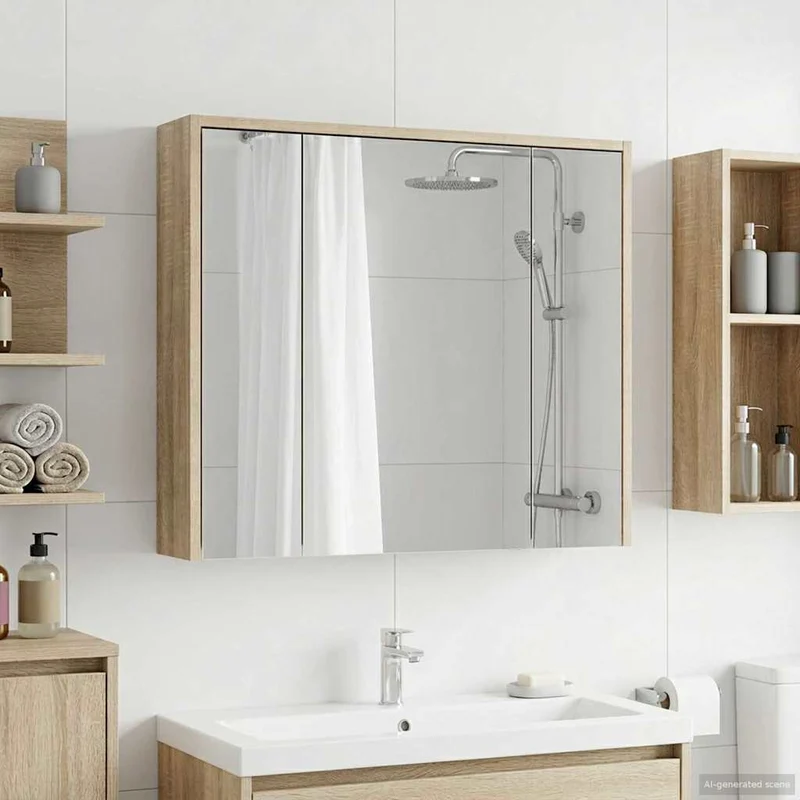 Badrumsspegelskåp Sonoma-ek 73,5 x 16 x 62,5 cm Konstruerat trä