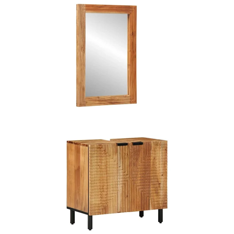 Badrumsskåpsset 2 st Naturlig 62 x 33 x 58 cm Massivt Akaciaträ