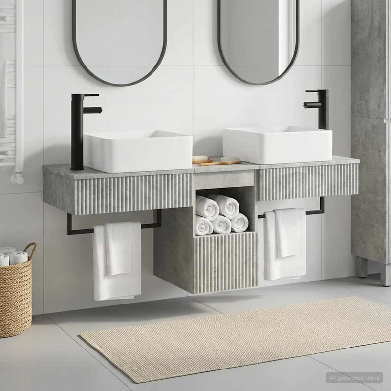 Badrumsskåpsset 3 st Betonggrå 136 x 35 x 80 cm Konstruerat trä