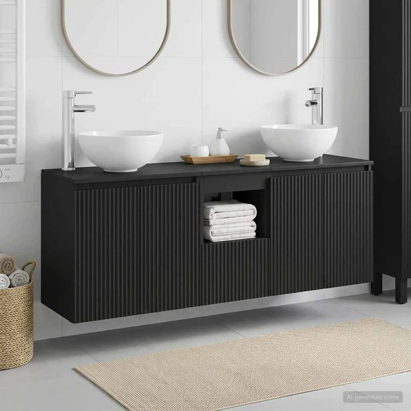 Badrumsskåpsset 3 st Svart 129 x 35 x 80 cm Konstruerat trä